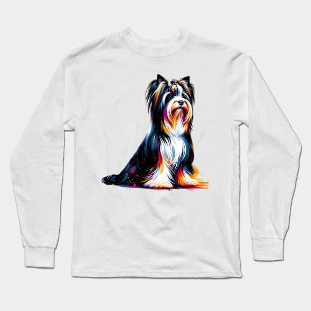 Elegant Biewer Terrier in Colorful Splash Art Style Long Sleeve T-Shirt by ArtRUs